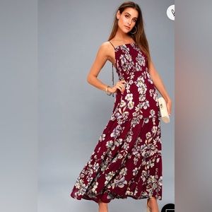 Free People Garden Party Burgundy Floral Print Maxi Dress